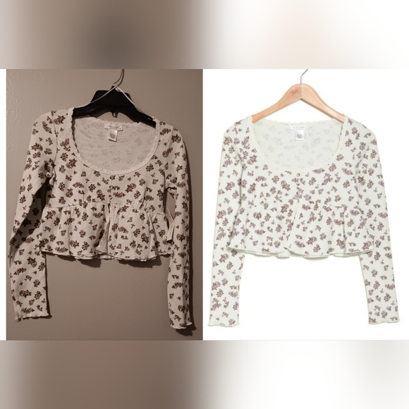 Kirious Tops - Long Sleeve Button Front Crop Top In White Multi